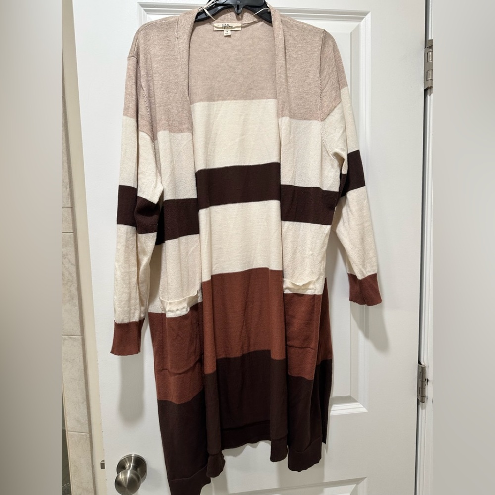Peyton Primrose open front striped light cardigan size 1x